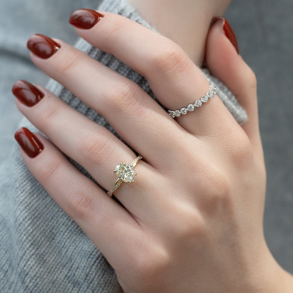 1.5 CT - 3 CT Oval Cut Hidden Halo Twisted Pave Style Moissanite Engagement Ring