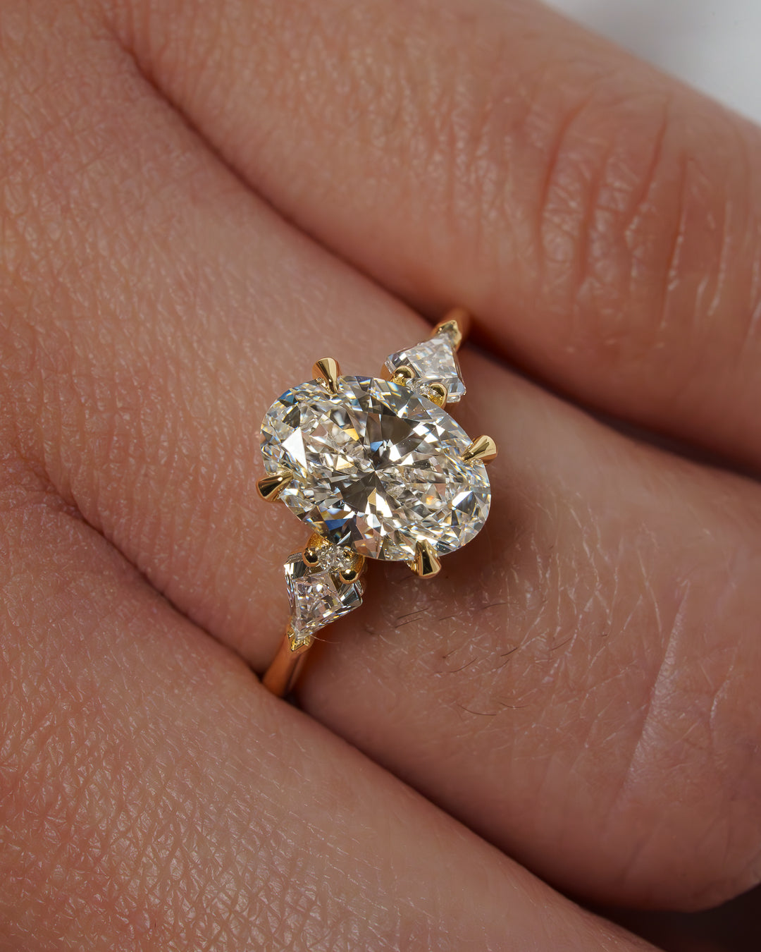 2.02 CT - 3.02 CT Oval Cut Lab grown Diamond Three Stone Engagement Ring