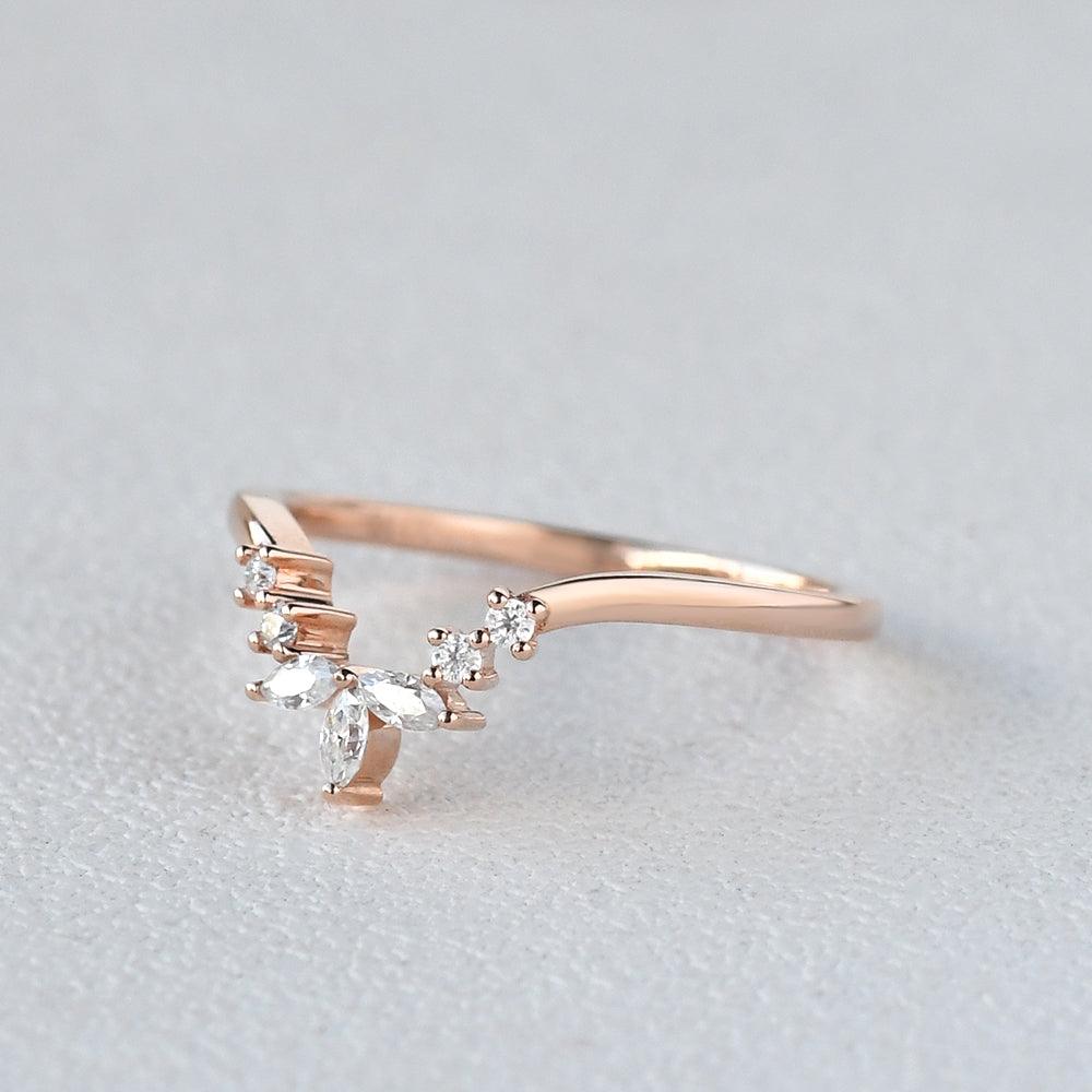 0.12 TCW Marquise & Round Moissanite V-Shape Pave Wedding Band