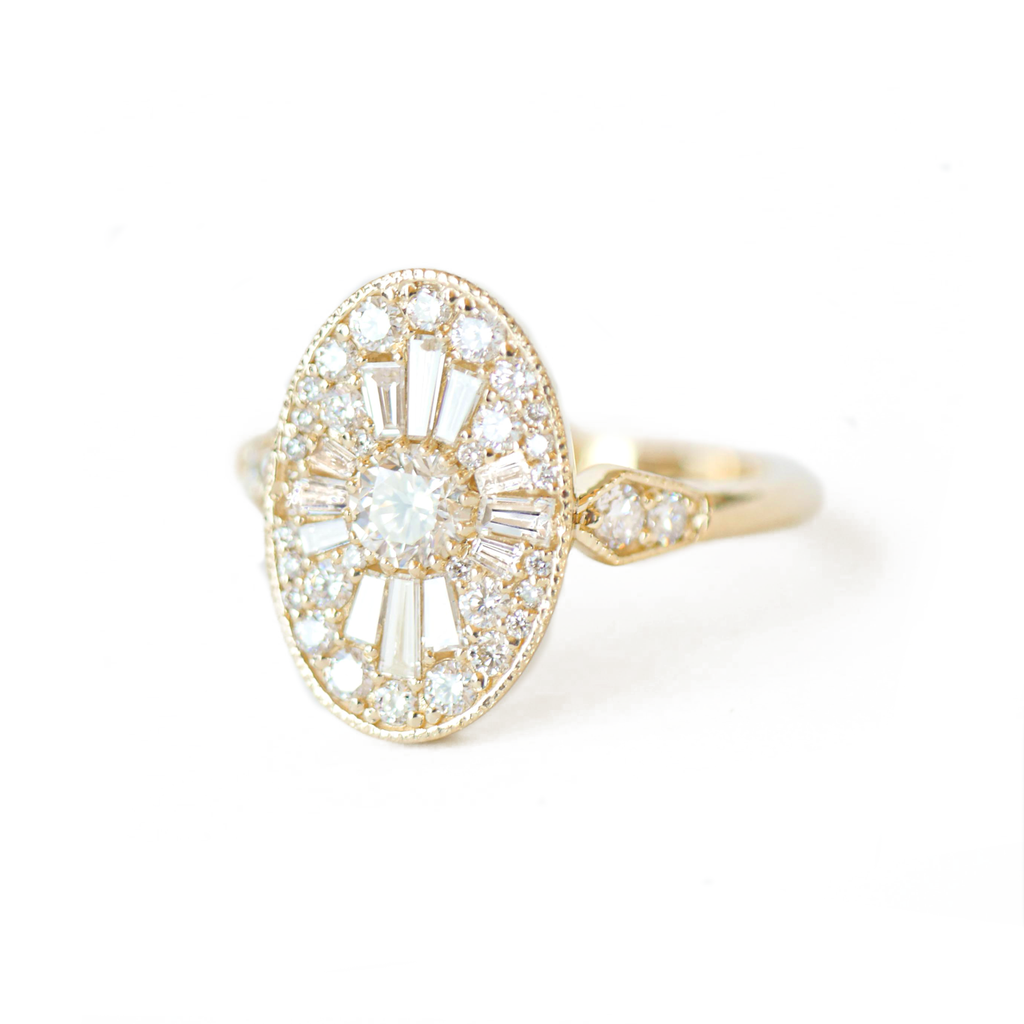 0.28 CT Round Cut Moissanite Oval Shape Mosaic Engagement Ring