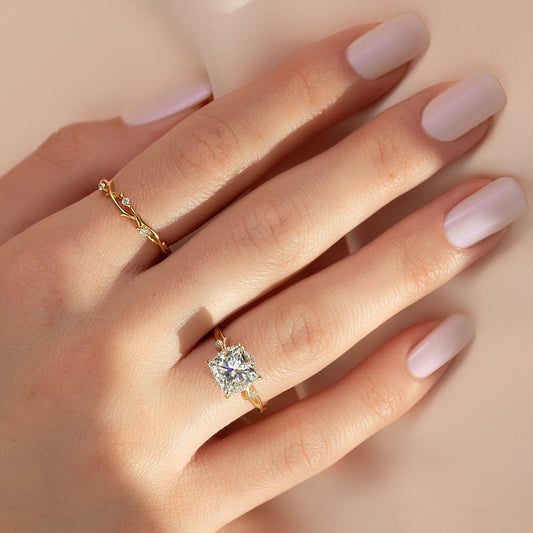 2 CT - 2.5 CT Princess Cut Halo Twig Style Moissanite Engagement Ring