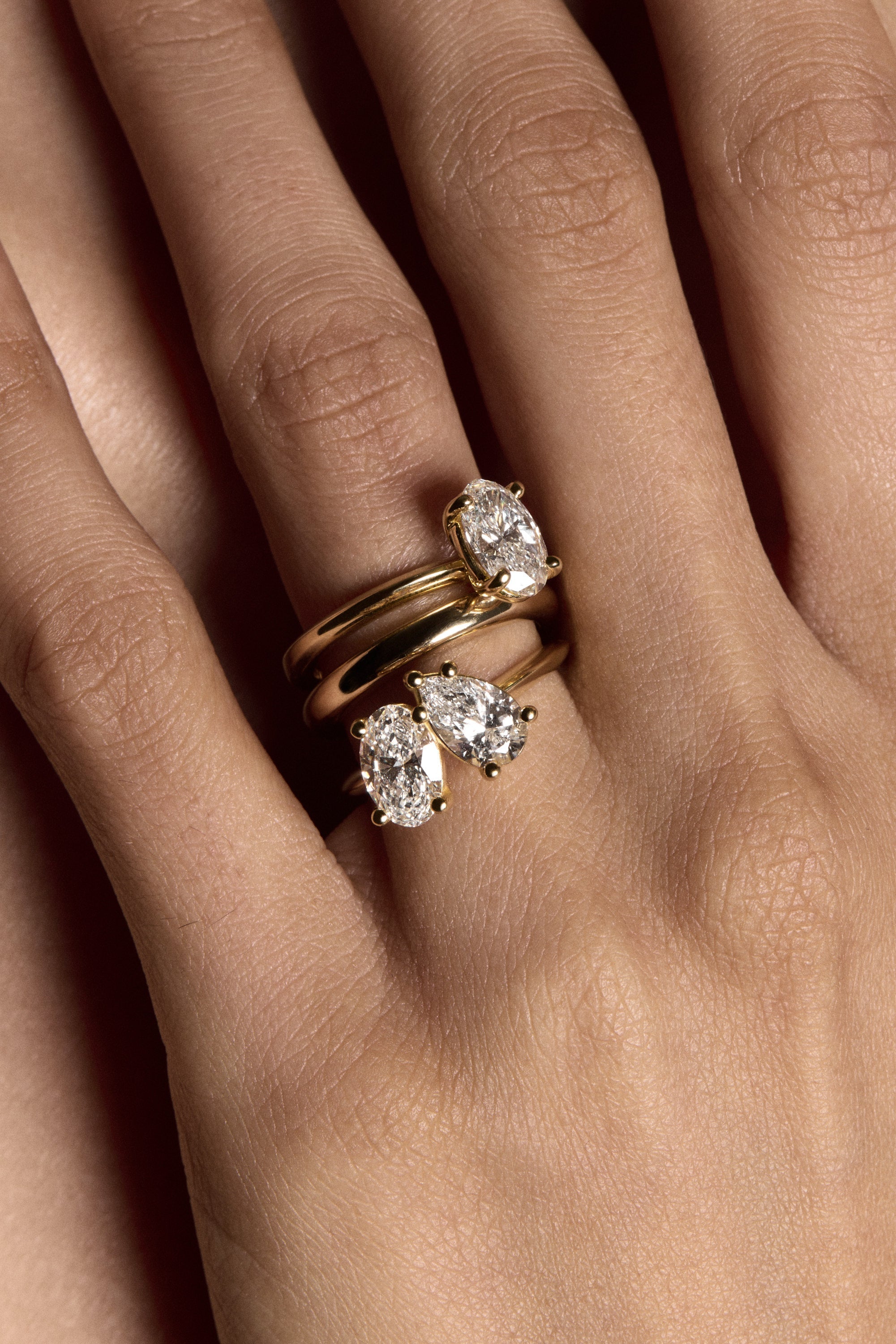 2.4 TCW Pear & Oval Cut Lab grown Diamond Two Stone Engagement Ring