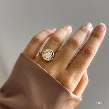 1 CT - 2 CT Round Cut Bezel Set Cluster Unique Moissanite Engagement Ring