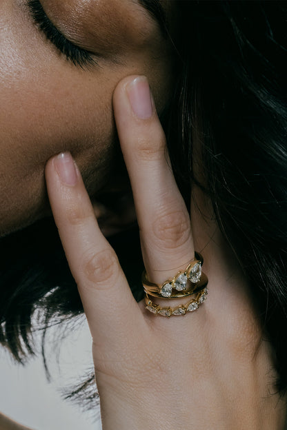 1.5 TCW Pear Cut Lab grown Diamond Double Band Three Stone Engagement Ring