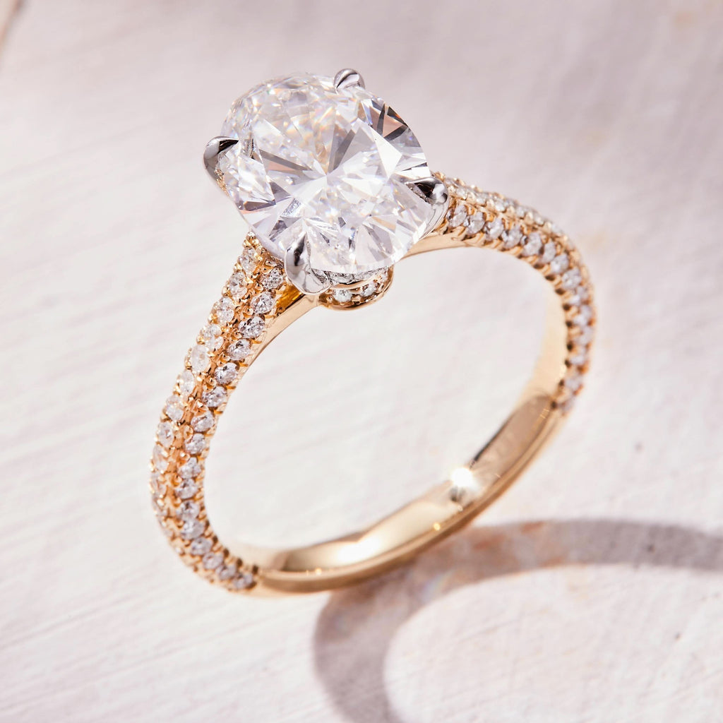 2.5 CT Oval Cut Hidden Halo & Triple Pave Moissanite Engagement Ring