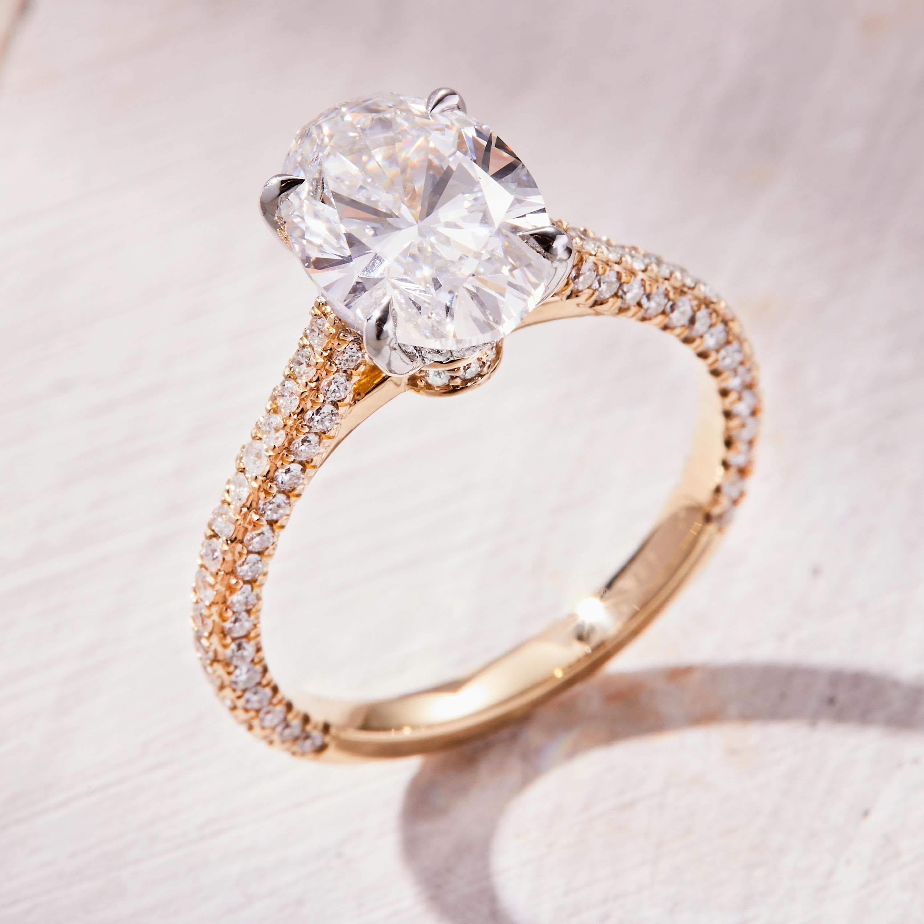 2.5 CT Oval Cut Hidden Halo & Triple Pave Moissanite Engagement Ring