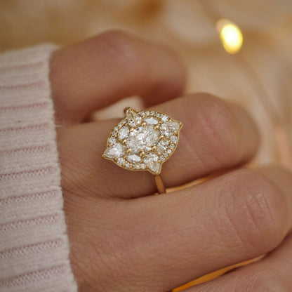 0.66 CT Oval Cut Moissanite Flora Mosaic Engagement Ring