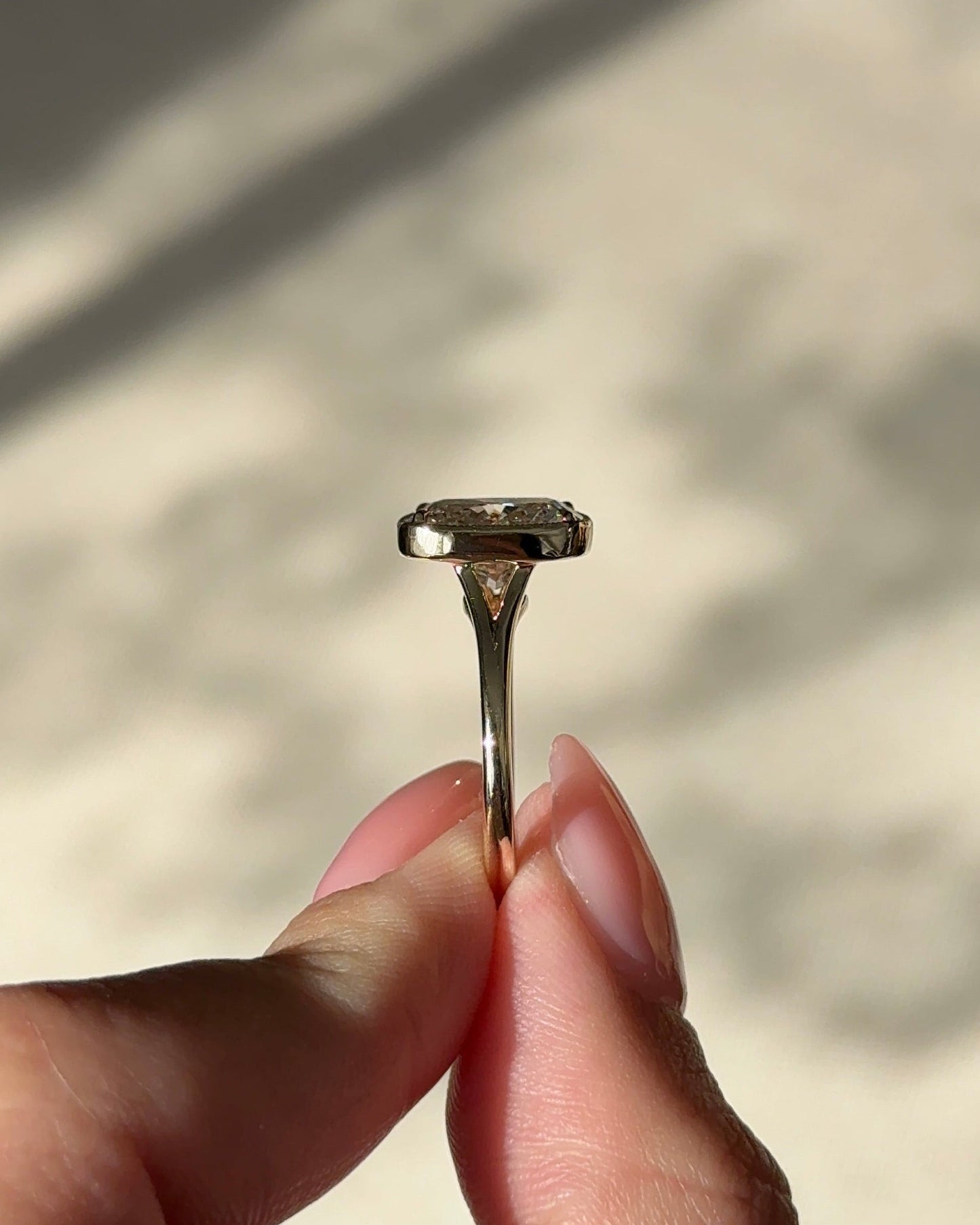 3.1 CT Elongated Cushion Cut Lab grown Diamond Semi Bezel Engagement Ring