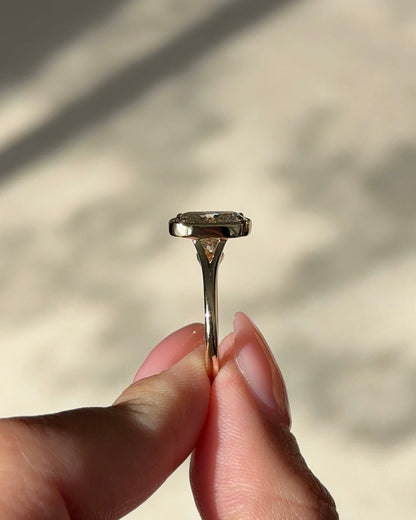 3.1 CT Elongated Cushion Cut Lab grown Diamond Semi Bezel Engagement Ring