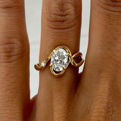 1.21 CT - 3.21 CT Oval Cut Lab grown Diamond Side Stone Engagement Ring