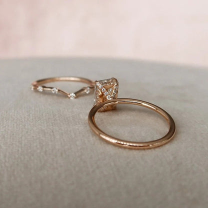 2 CT Radiant Cut Hidden Halo Moissanite Solitaire Bridal Set