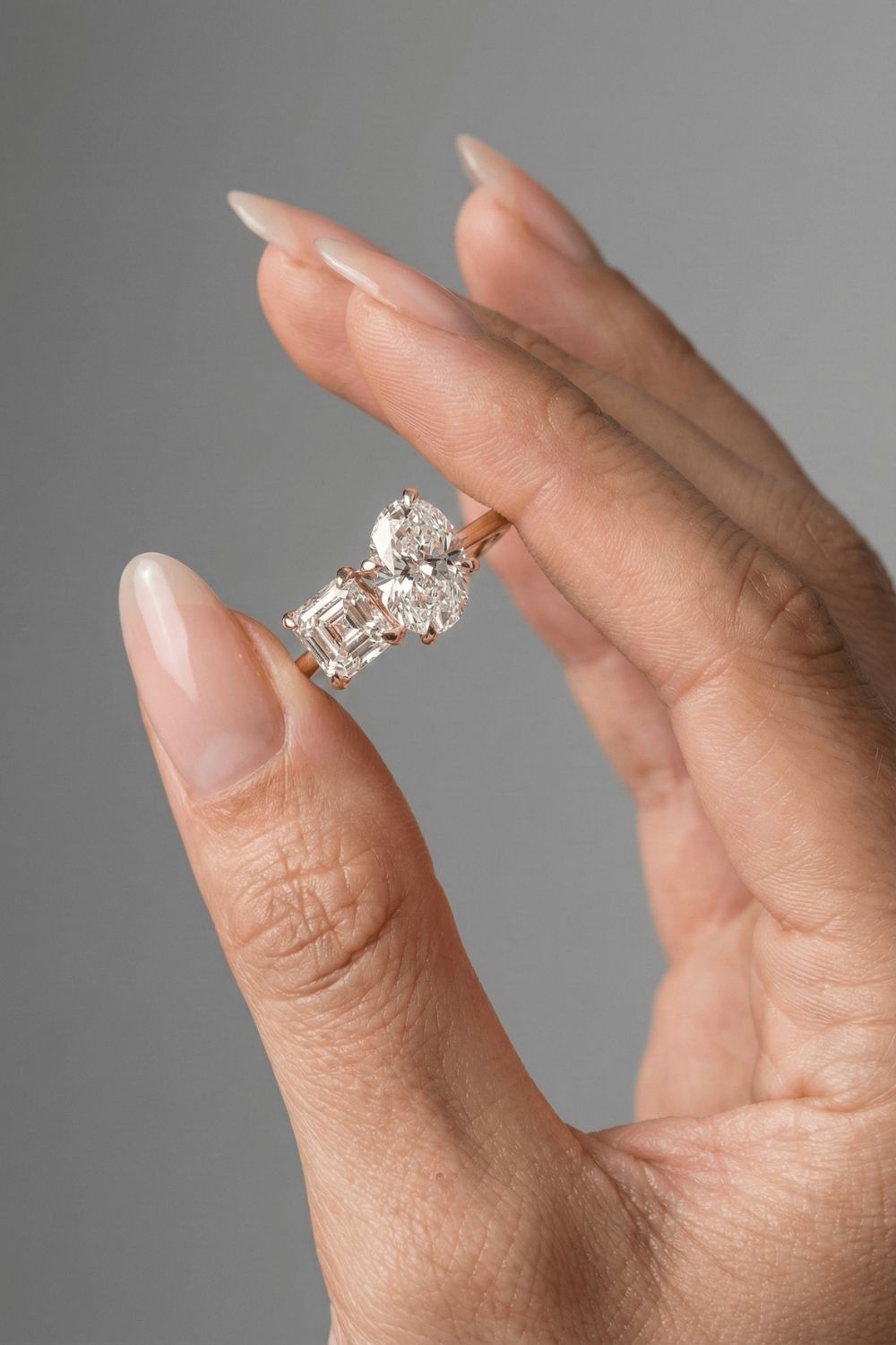 Oval & Asscher Cut Lab grown Diamond Two Stone Engagement Ring