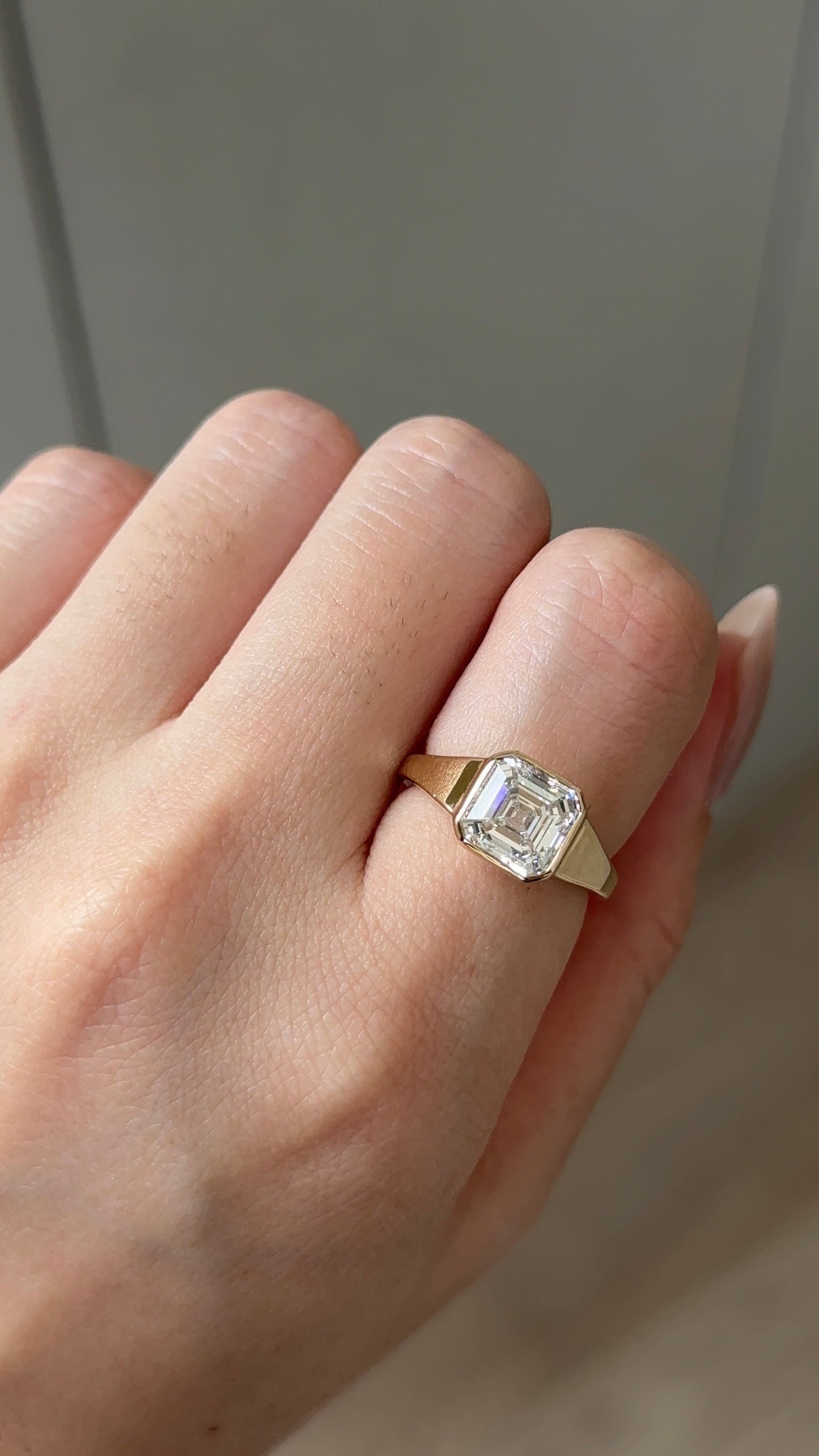 2.55 CT Asscher Cut Lab grown Diamond Bezel Engagement Ring