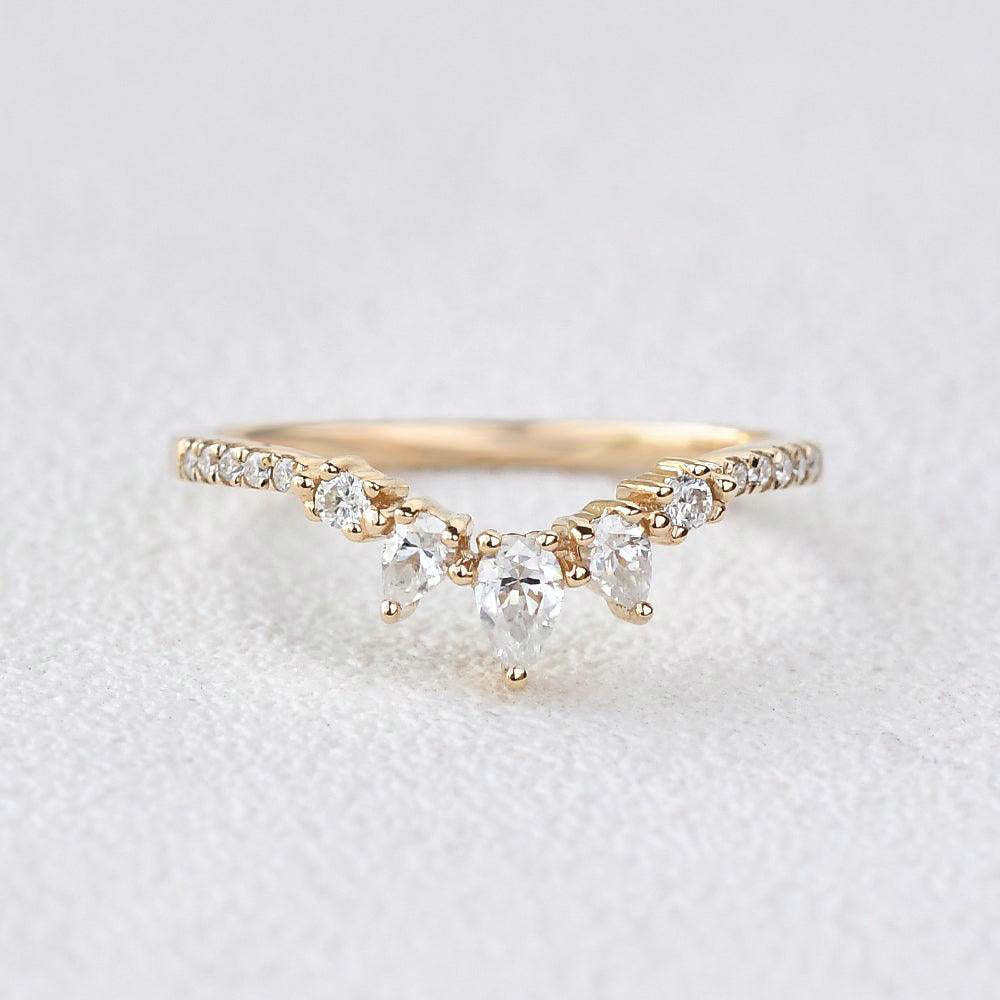 0.18 TCW Pear Moissanite Curved Pave Stacking Wedding Band