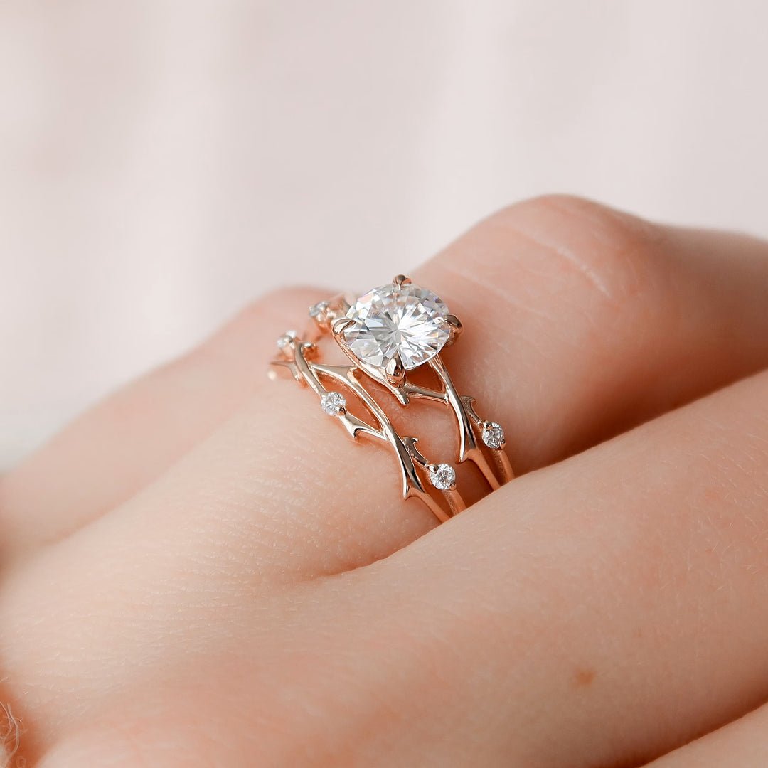 2.0 CT Oval Cut Moissanite Half Eternity Nature Inspired Bridal Set