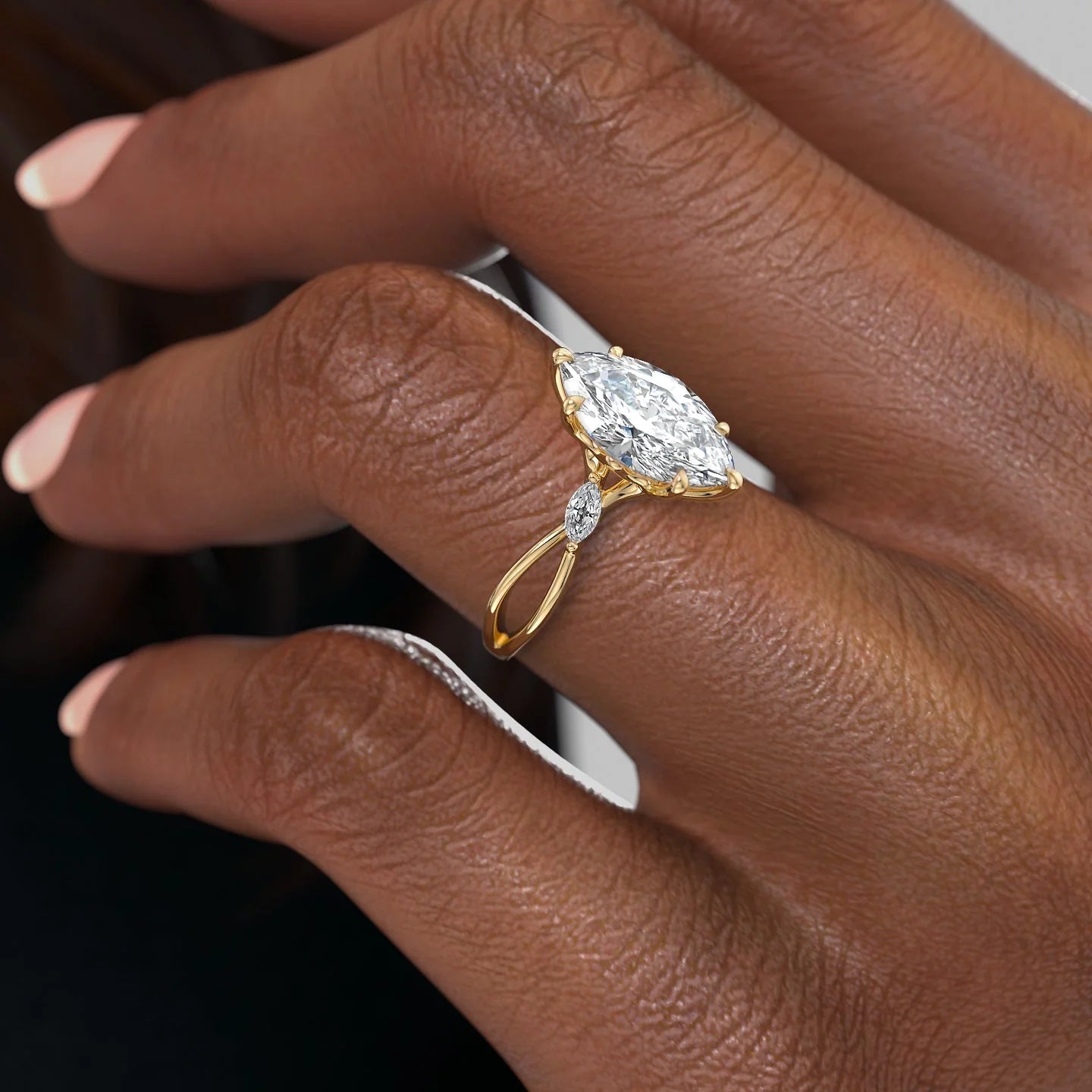 2 CT - 3 CT Marquise Cut Split Shank Cluster Moissanite Engagement Ring