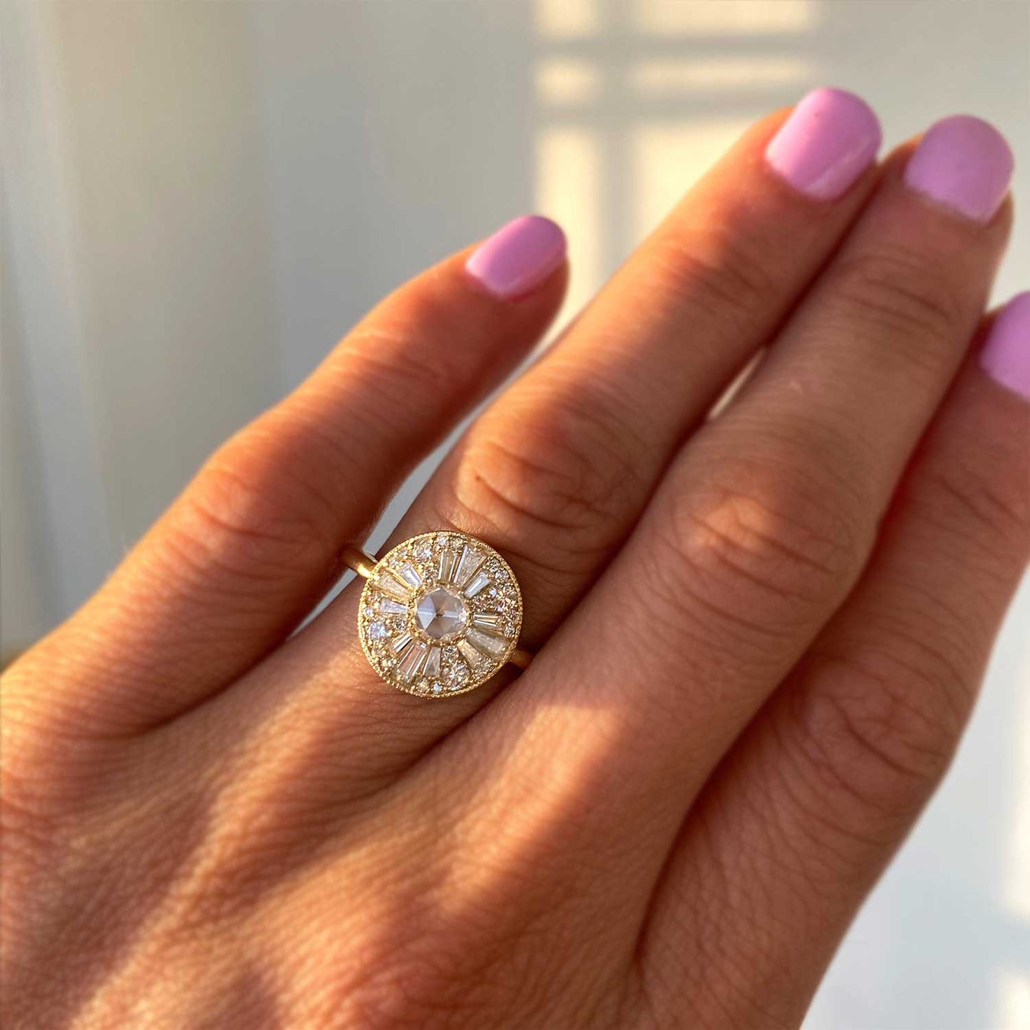 0.2 CT Round Cut Moissanite Round Shape Mosaic Engagement Ring