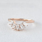 0.3 TCW Pear & Round Moissanite Cluster Curved Wedding Band
