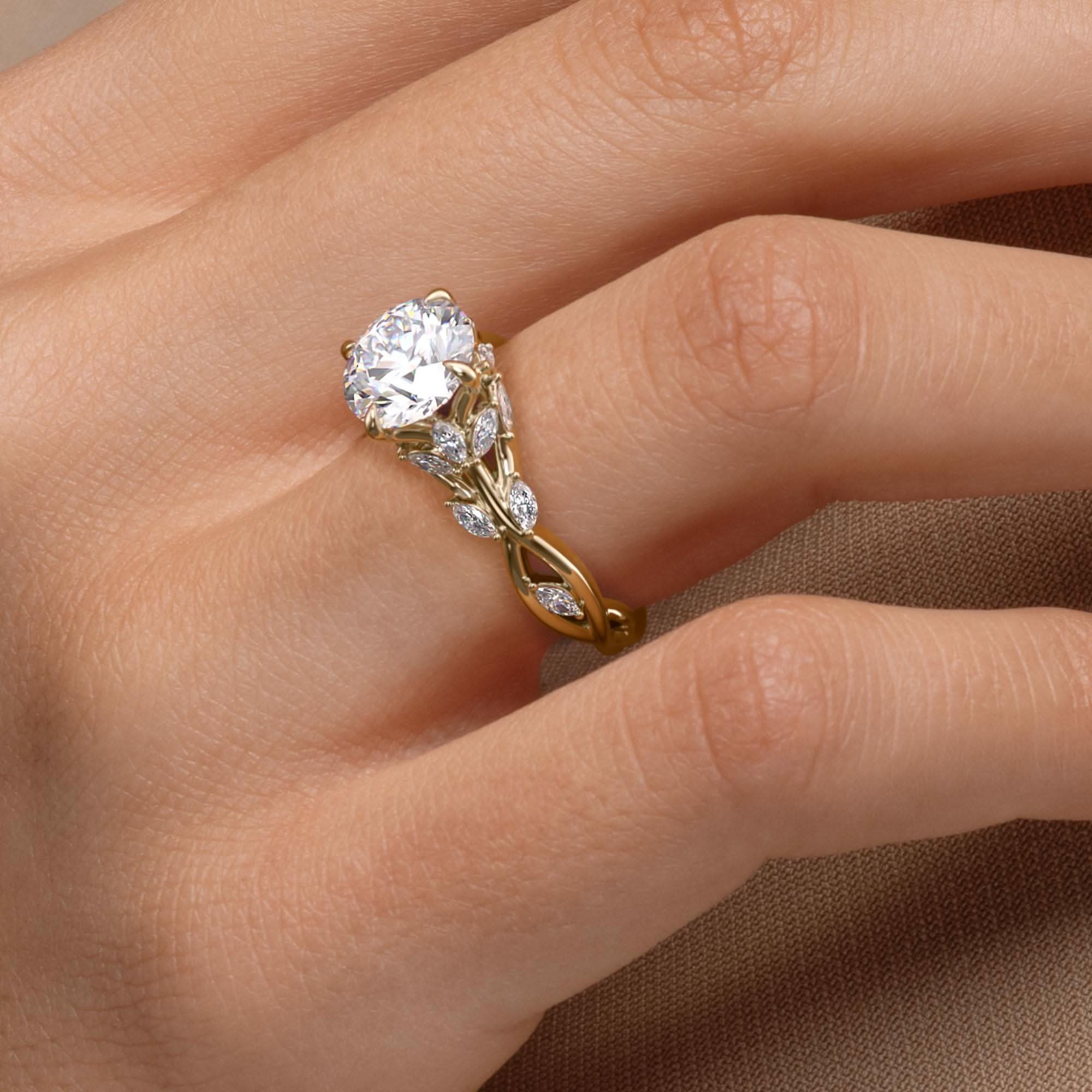 2 CT Round Cut Twisted Vine Moissanite Engagement Ring