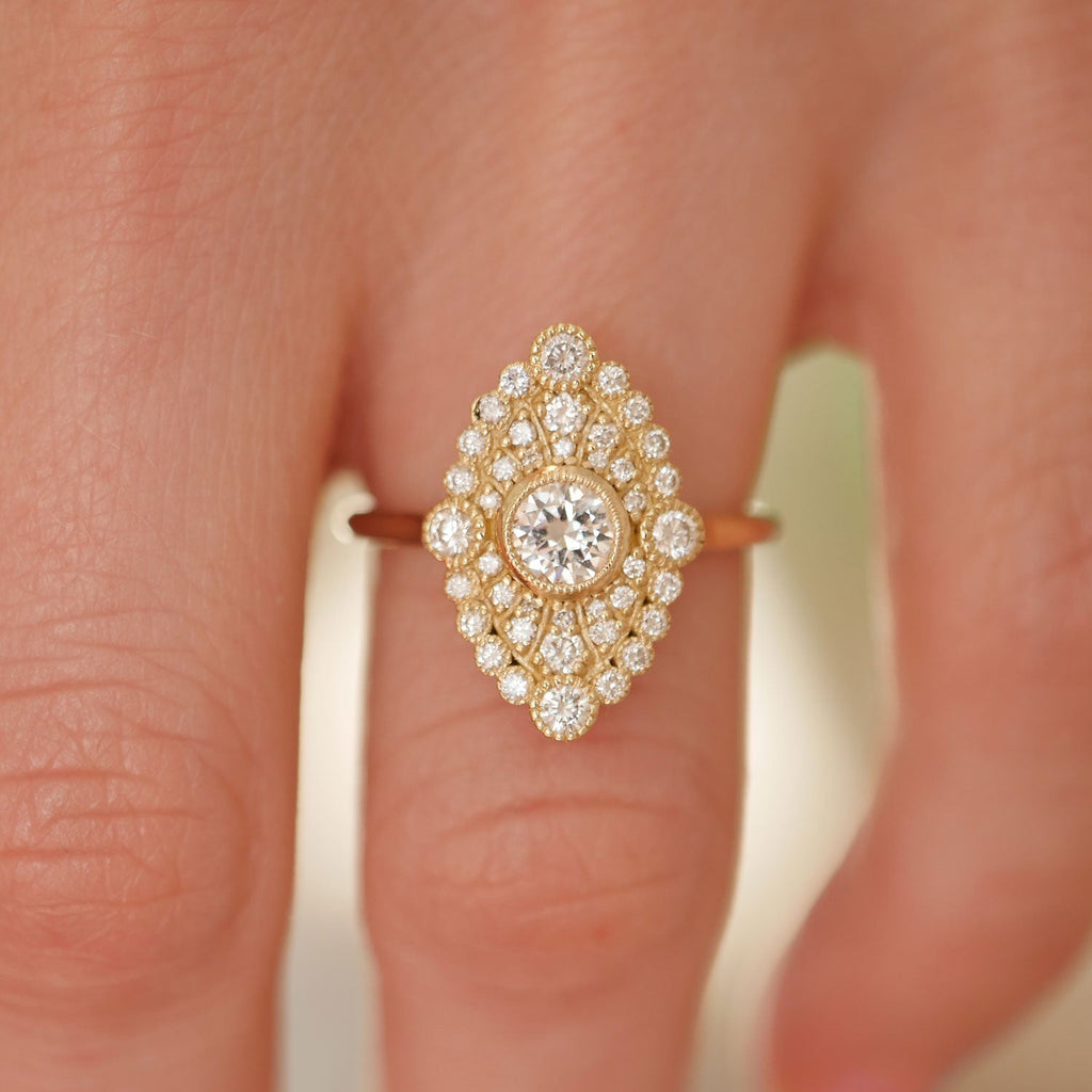 0.41 CT Round Cut Moissanite Marquise Shape Mosaic Engagement Ring