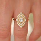 0.41 CT Round Cut Moissanite Marquise Shape Mosaic Engagement Ring