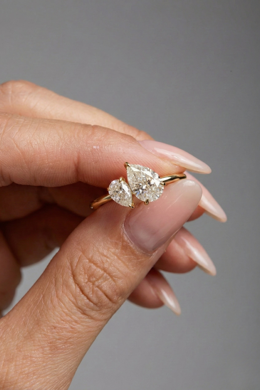 Pear Cut Two Stone Moissanite Engagement Ring