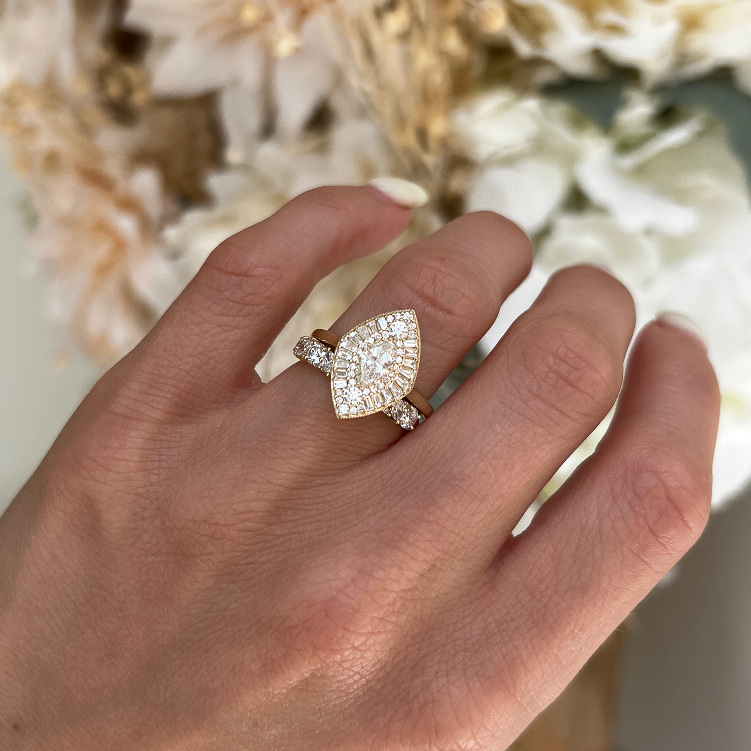 0.4 CT Marquise Cut Moissanite Marquise Shape Mosaic Engagement Ring