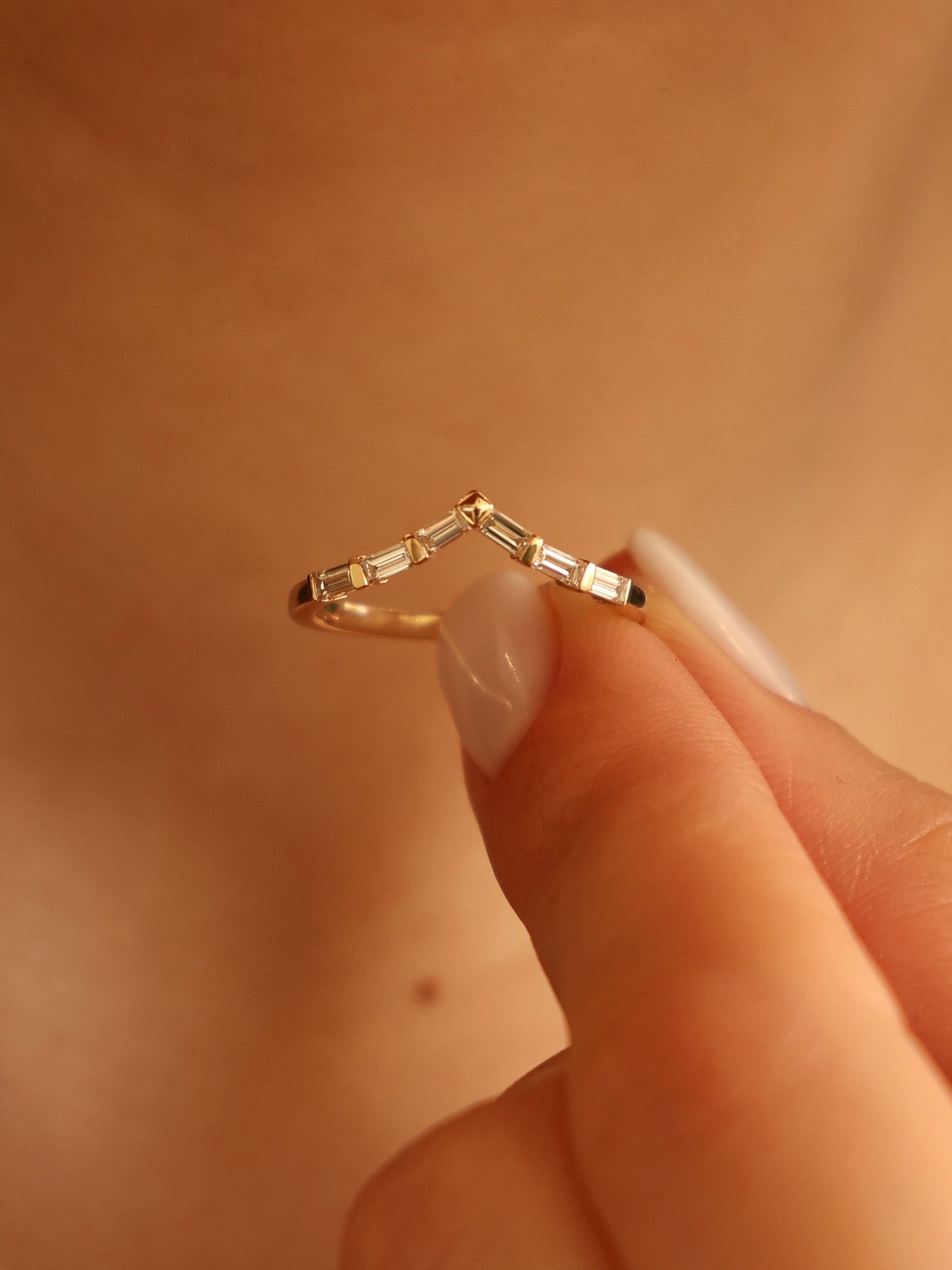 0.3 TCW Baguette CVD Diamond V-Shaped Wedding Band