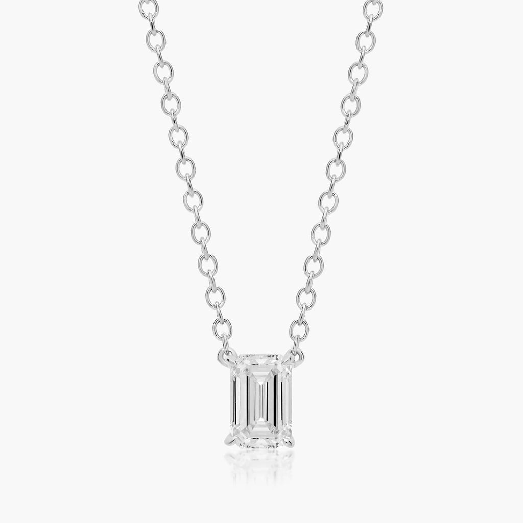 0.25 - 3.00 CT Emerald Cut Moissanite Diamond Solitaire Necklace