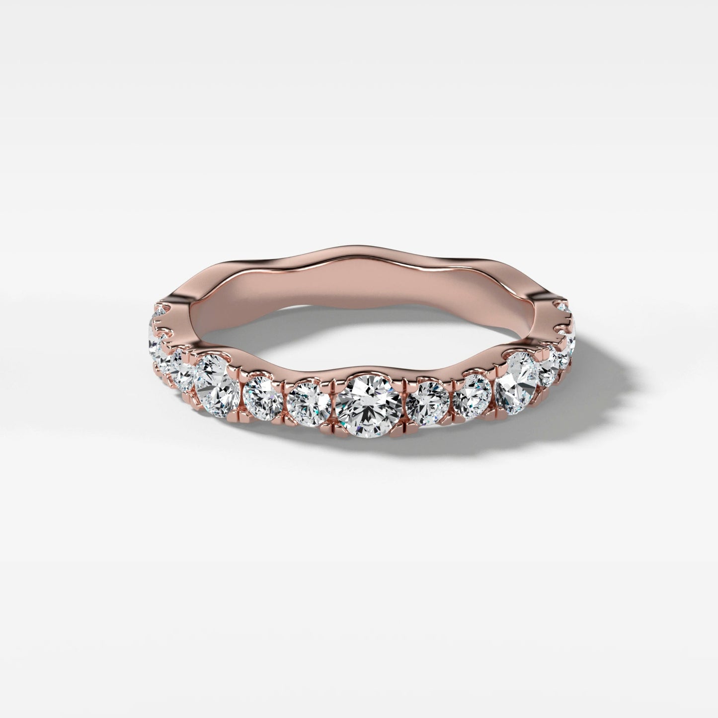 0.9 TCW Round CVD Diamond Pave Ripple Wedding Band