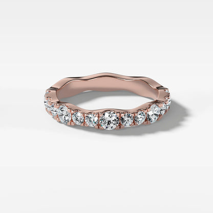 0.9 TCW Round CVD Diamond Pave Ripple Wedding Band