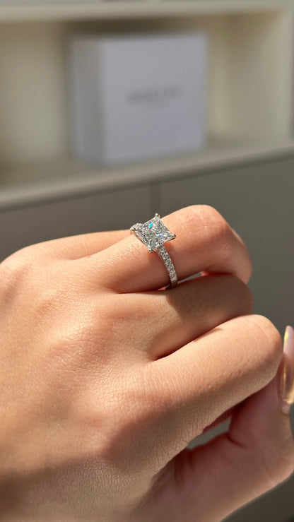 2 CT Princess Cut Lab grown Diamond Micro Pave Engagement Ring