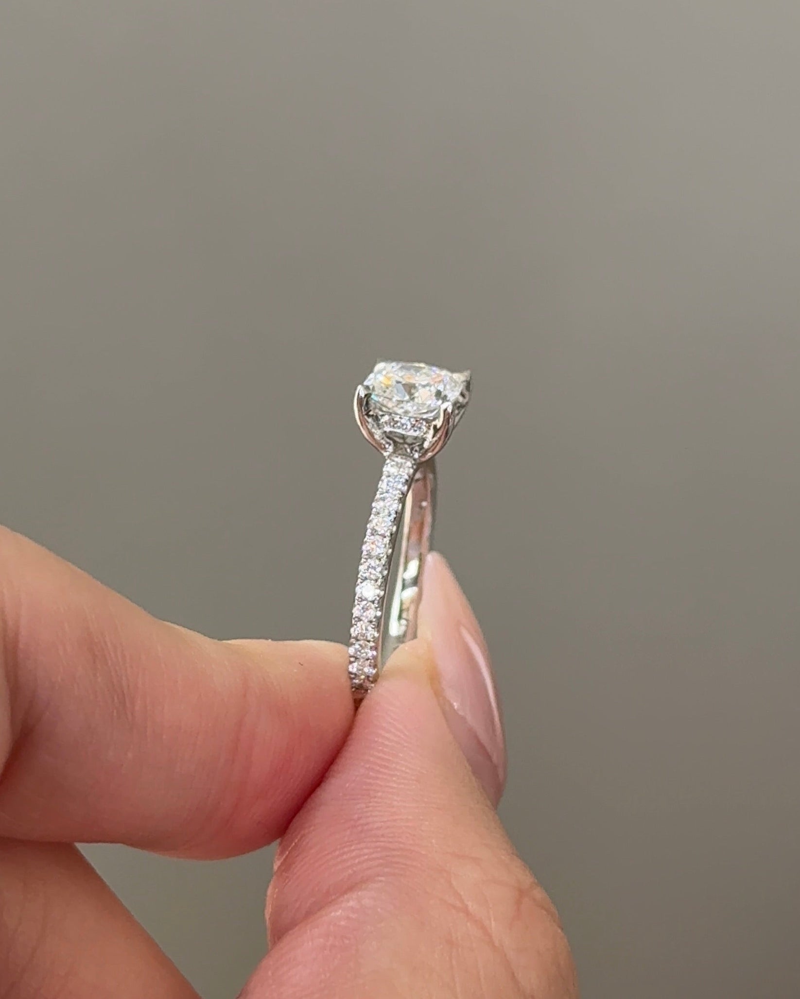 1.13 CT Cushion Cut Lab grown Diamond Micro Pave With Hidden Halo Engagement Ring