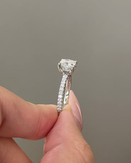 1.13 CT Cushion Cut Lab grown Diamond Micro Pave With Hidden Halo Engagement Ring