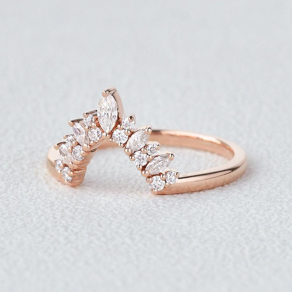 0.15 TCW Marquise & Round Moissanite Cluster Curved Wedding Band