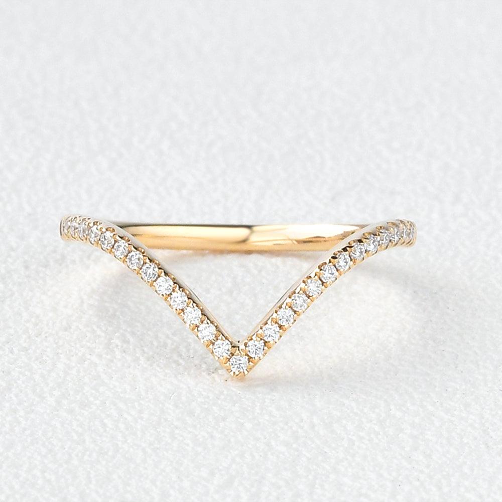 0.15 TCW Round Moissanite Chevron Pave Stacking Wedding Band