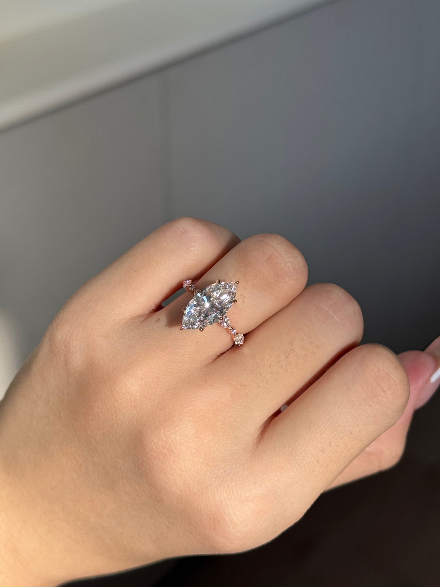 3 CT Marquise Cut Lab grown Diamond Glitter Pave with Hidden Halo Engagement Ring