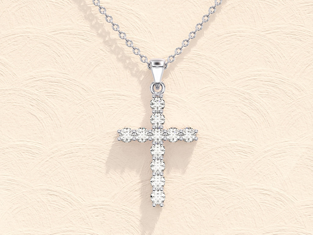 0.22 TCW Round Moissanite Diamond Cross Pendant Necklace
