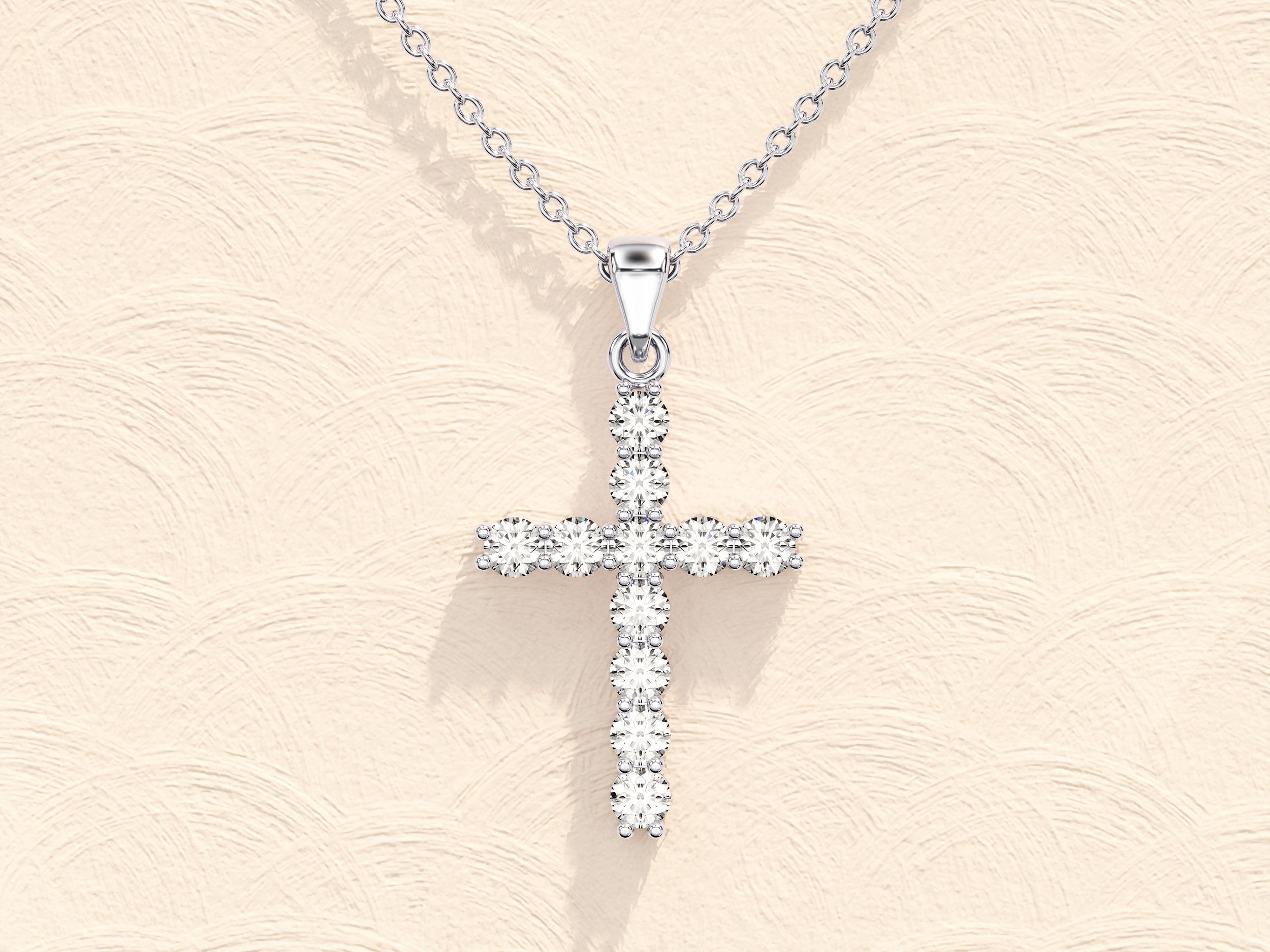 0.22 TCW Round Moissanite Diamond Cross Pendant Necklace