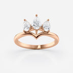0.8 TCW Pear Cut Three Stone Crown Style Moissanite Engagement Ring