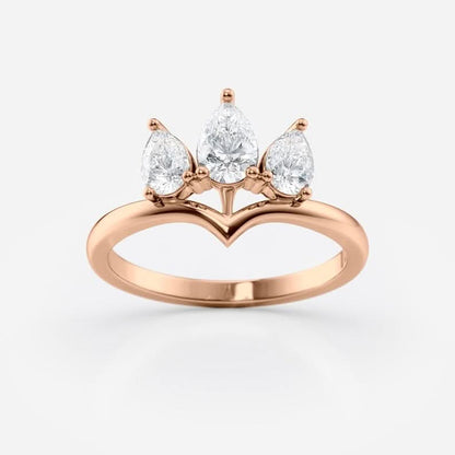 0.8 TCW Pear Cut Three Stone Crown Style Moissanite Engagement Ring