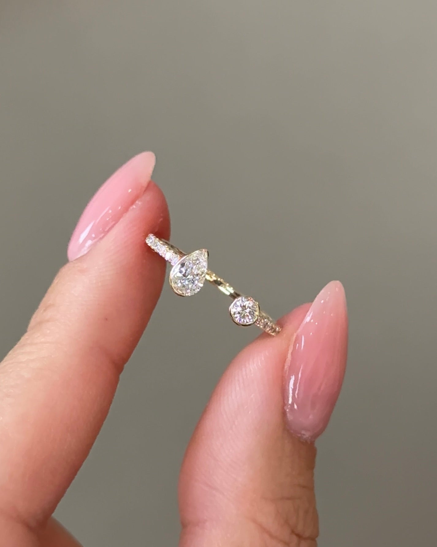 0.54 TCW Pear & Round CVD Diamond Bezel with Open Cuff Wedding Band