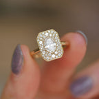 0.74 CT Oval Cut Moissanite Emerald Shape Mosaic Engagement Ring