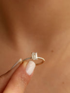 0.9 CT - 2.9 CT Emerald Cut Lab grown Diamond Pave Engagement Ring