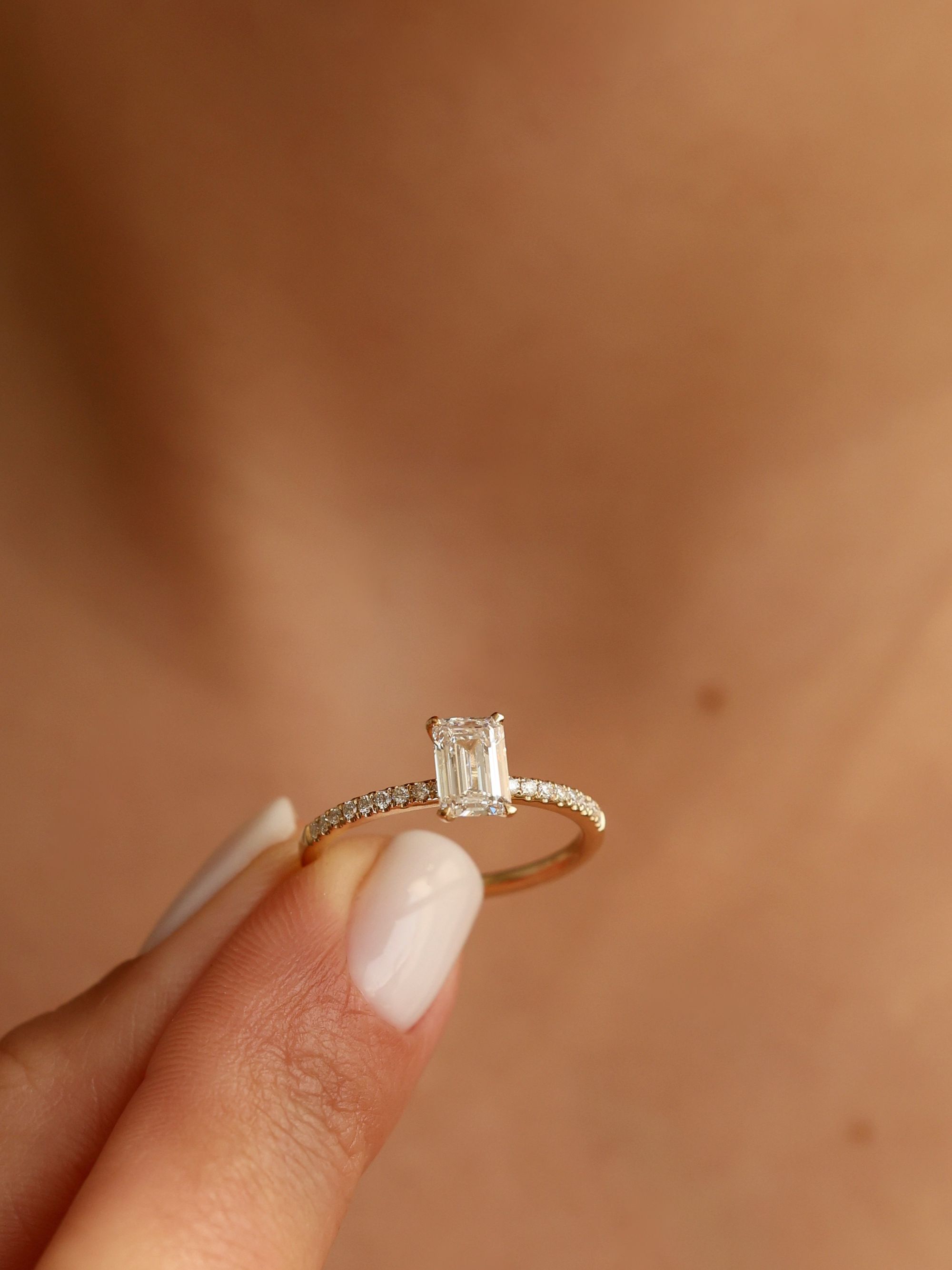 0.9 CT - 2.9 CT Emerald Cut Lab grown Diamond Pave Engagement Ring