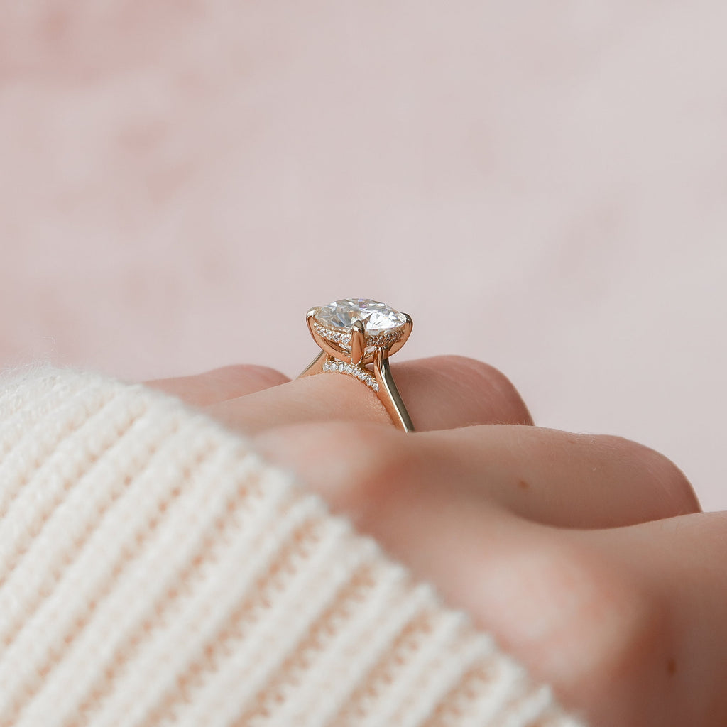 2 CT - 3.5 CT Round Cut Hidden Halo Moissanite Engagement Ring
