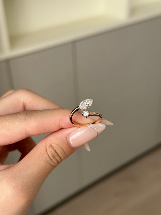 Marquise Cut Lab grown Diamond Cuff Engagement Ring