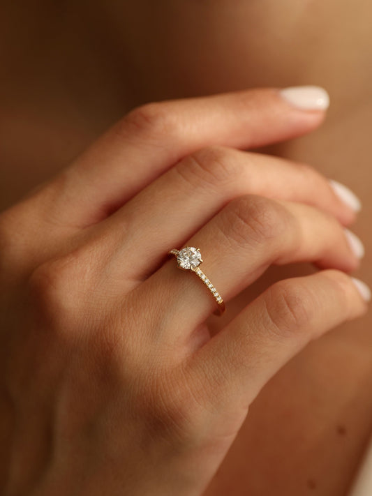 0.75 CT - 2.75 CT Round Cut Lab grown Diamond Pave Engagement Ring