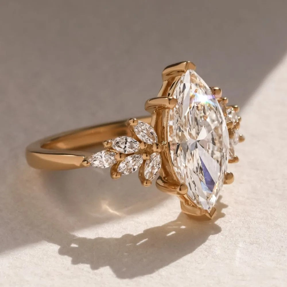 1.5 CT - 2.3 CT Marquise Cut Cluster Moissanite Engagement Ring