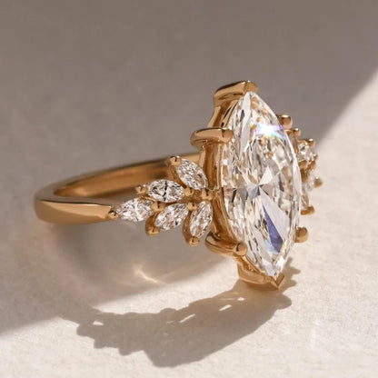 1.5 CT - 2.3 CT Marquise Cut Cluster Moissanite Engagement Ring